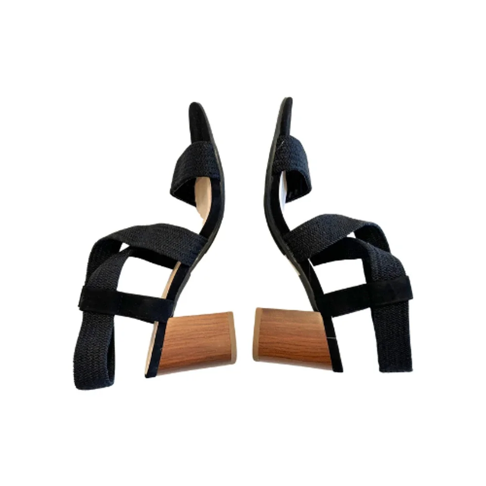 Solanz Elaina Sandals Strappy Block Heels Black Women’s Size 7.5M